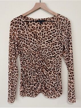 INC International Concepts Size Small Leopard Mesh Long Sleeve Blouse